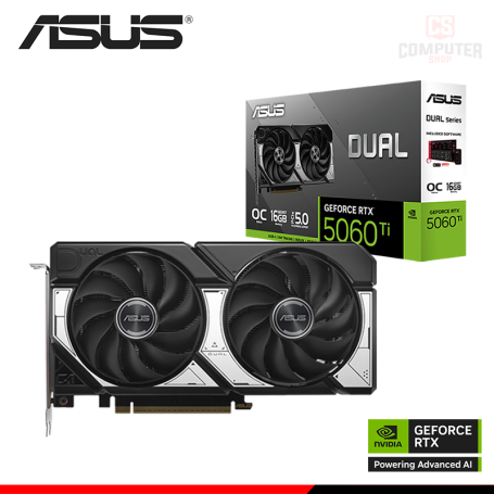 TARJETA DE VIDEO ASUS GEFORCE RTX 5060Ti 16GB GDDR7 128BITS DUAL OC (PN:90YV0MH0-M0AA00)