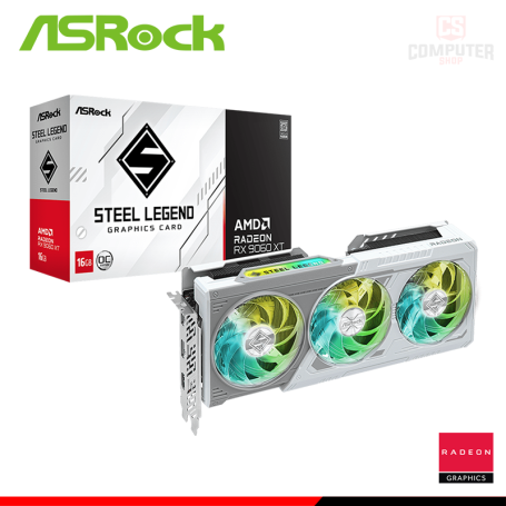 TARJETA DE VIDEO ASROCK RADEON RX 9060 XT WHITE 16GB GDDR6 128BITS STEEL LEGEND OC