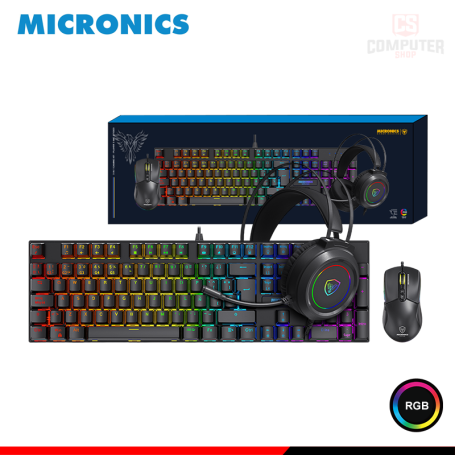 KIT MICRONICS MIRAGE GTX 2003 BLACK RGB TECLADO + AUDIFONO + MOUSE
