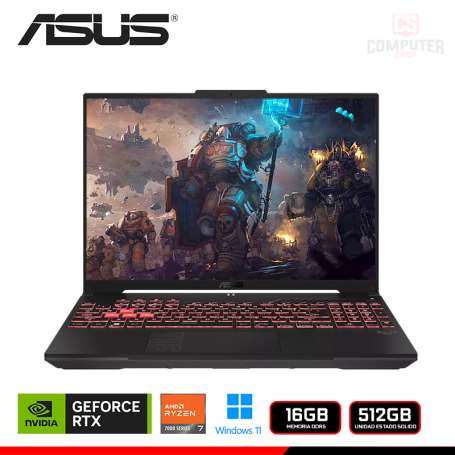 LAPTOP ASUS TUF GAMING A16 FA607NUG-WH73 GEFORCE RTX 4050 6GB GDDR6/AMD RYZEN 7 7445HS/16" FHD+/16GB DDR5/SSD 512GB/WINDOWS 11