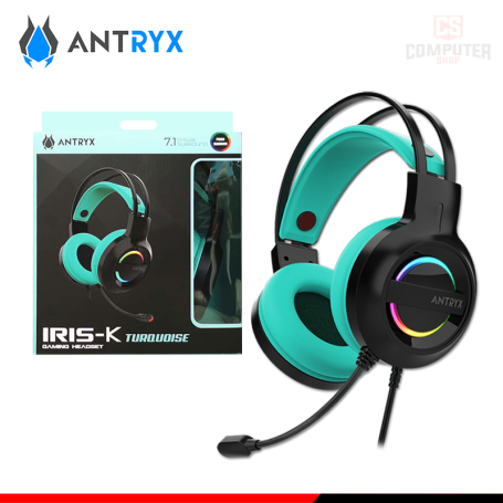 AUDIFONO ANTRYX IRIS-K TURQUESA RAINBOW CON MICROFONO SONIDO 7.1 CONEXIÓN USB (PN:AGH-7100KTE)