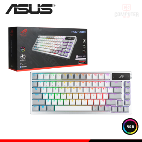 TECLADO ASUS ROG AZOTH WHITE 75% RGB SWITCH NX SNOW MECANICO CONEXION WIRELESS/BLUETOOTH/WIRED USB (PN:90MP031A-BKSA10)