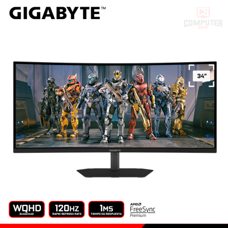 MONITOR GIGABYTE GS34WQCA 34" CURVO WQHD 3440x1440/120HZ/1MS/AMD FREESYNC PREMIUM (PN:20VM0-GS34WQABM-1SAS)