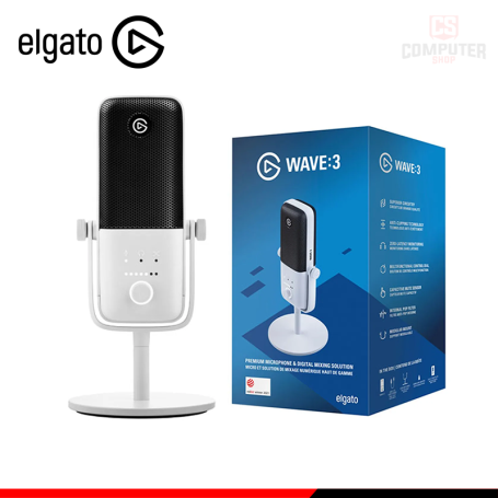 ELGATO MICROFONO WAVE:3 WHITE DE CONDENSADOR CONEXIÓN USB-C (PN:20MAB9901)