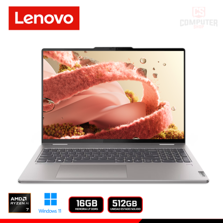 LAPTOP LENOVO YOGA 7 2-EN-1 16AKP10 AMD RYZEN 7 8840HS/16" WUXGA/16GB LPDDR5/SSD 512GB/WINDOWS 11 (PN:83DM0006US)