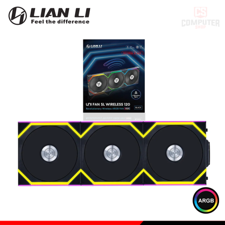 COOLER PARA CASE LIAN LI UNI FAN SL 120 BLACK ARGB REVERSE BLADE WIRELESS 120MM PACKx3 CON CONTROLADOR (PN:12RSL1W3B)