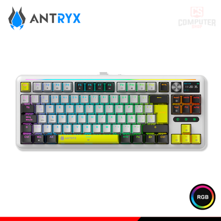 TECLADO ANTRYX TK950 PRO WHITE RGB SWITCH RED MECANICO PANTALLA LCD 1.2" CONEXIÓN WIRELESS/BLUETOOTH/WIRED USB