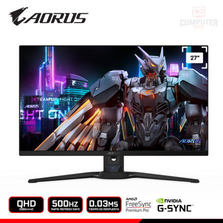 MONITOR AORUS QD-OLED F027Q5P 27" QHD 2560x1440/500HZ/0.03MS/FREESYNC PREMIUM PRO/COMPATIBLE NVIDIA G-SYNC